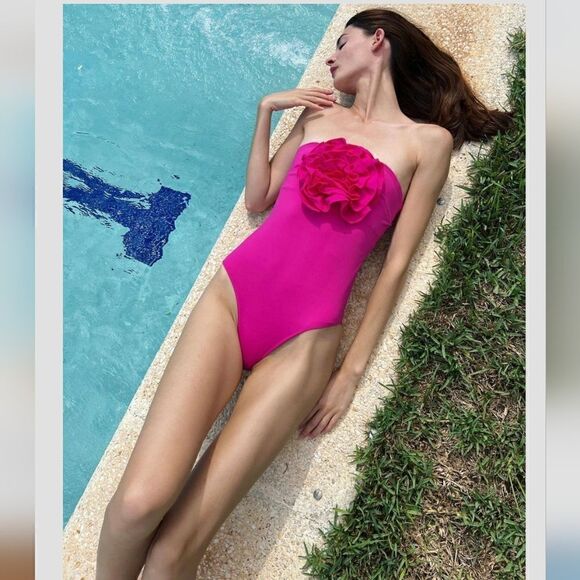 ZARA pink swimsuit bodysuit flower applique - Picture 1 of 5